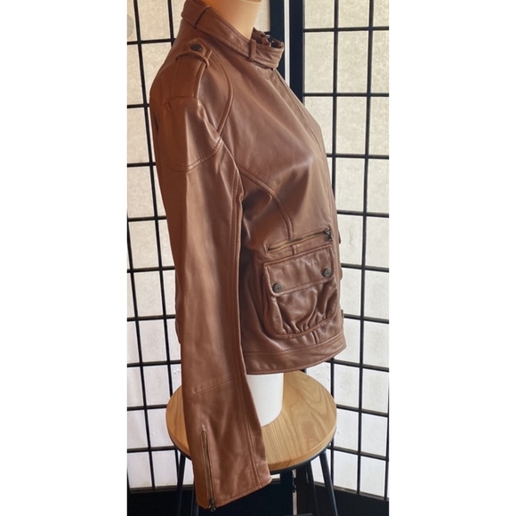 Bally | Tan 100% Lambskin Leather Moto Jacket - Picture 3 of 9
